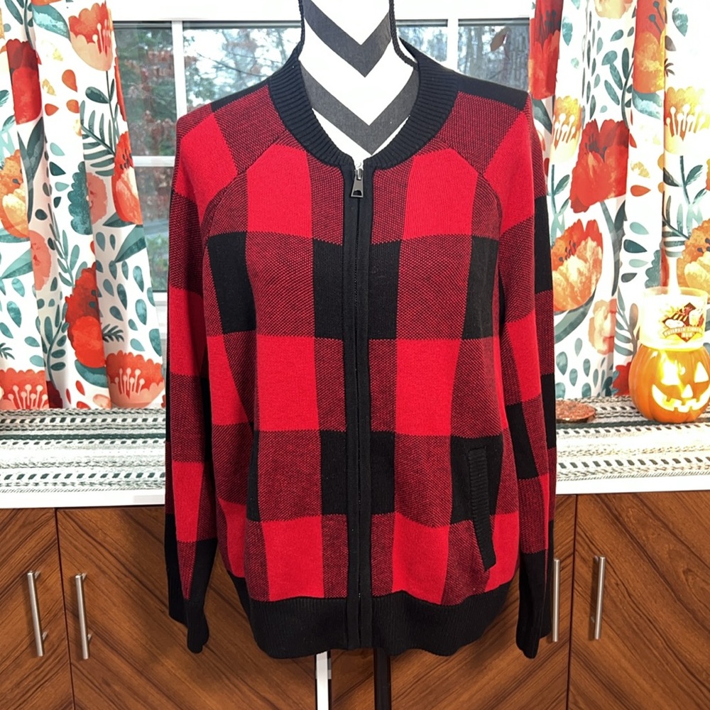 Torrid Buffalo Plaid Cardigan Zip Up Bomber Sweater Size 00